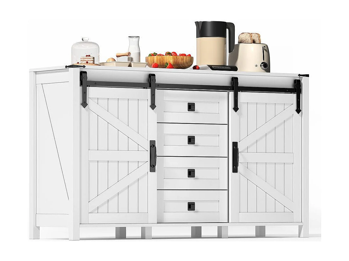 Buffet de cuisine espace rangement armoire latérale portes coulissantes 4 tiroirs vintage blanc adapté cuisine salle à manger salon