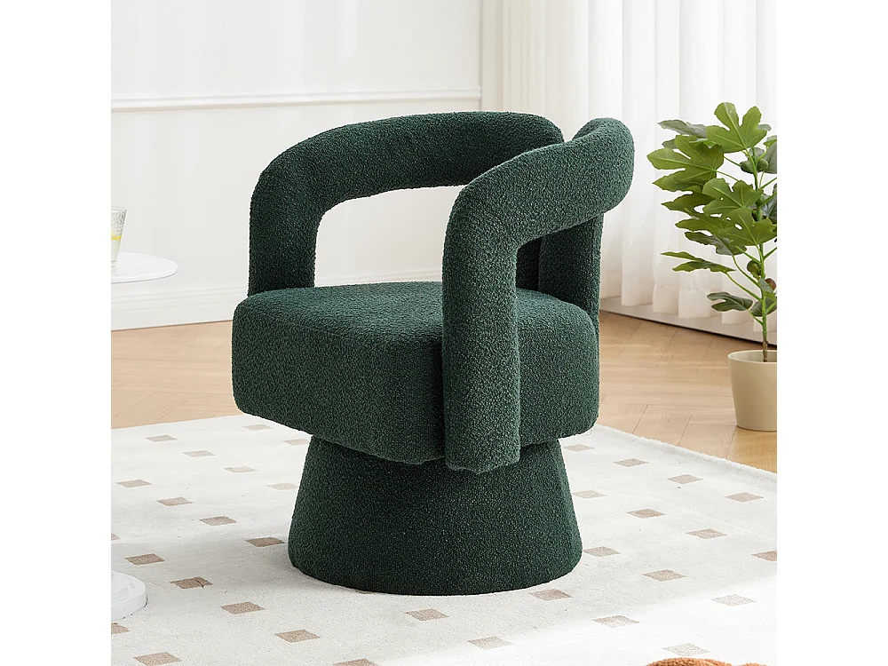 Fauteuil d'appoint pivotant 360° rond large rembourrage tissu moelleux couleur vert émeraude multipièce