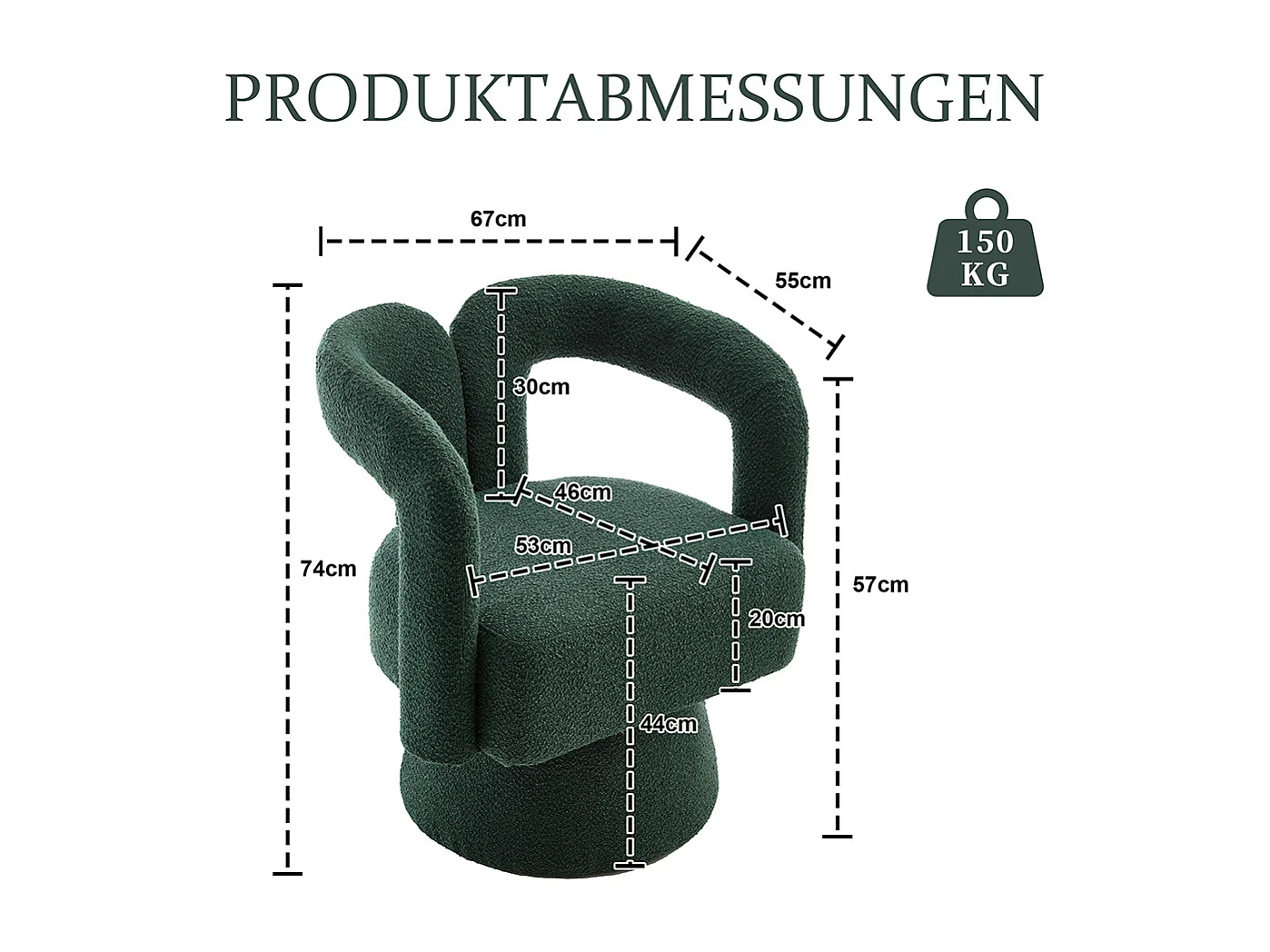 Fauteuil d'appoint pivotant 360° rond large rembourrage tissu moelleux couleur vert émeraude multipièce