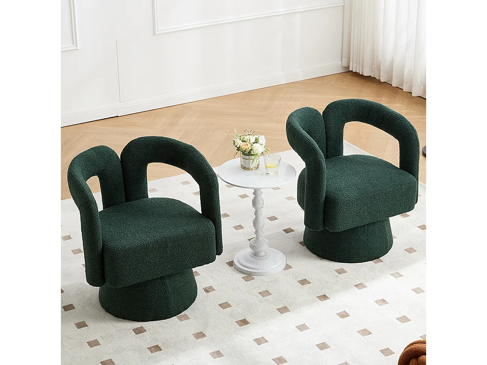 Fauteuil d'appoint pivotant 360° rond large rembourrage tissu moelleux couleur vert émeraude multipièce