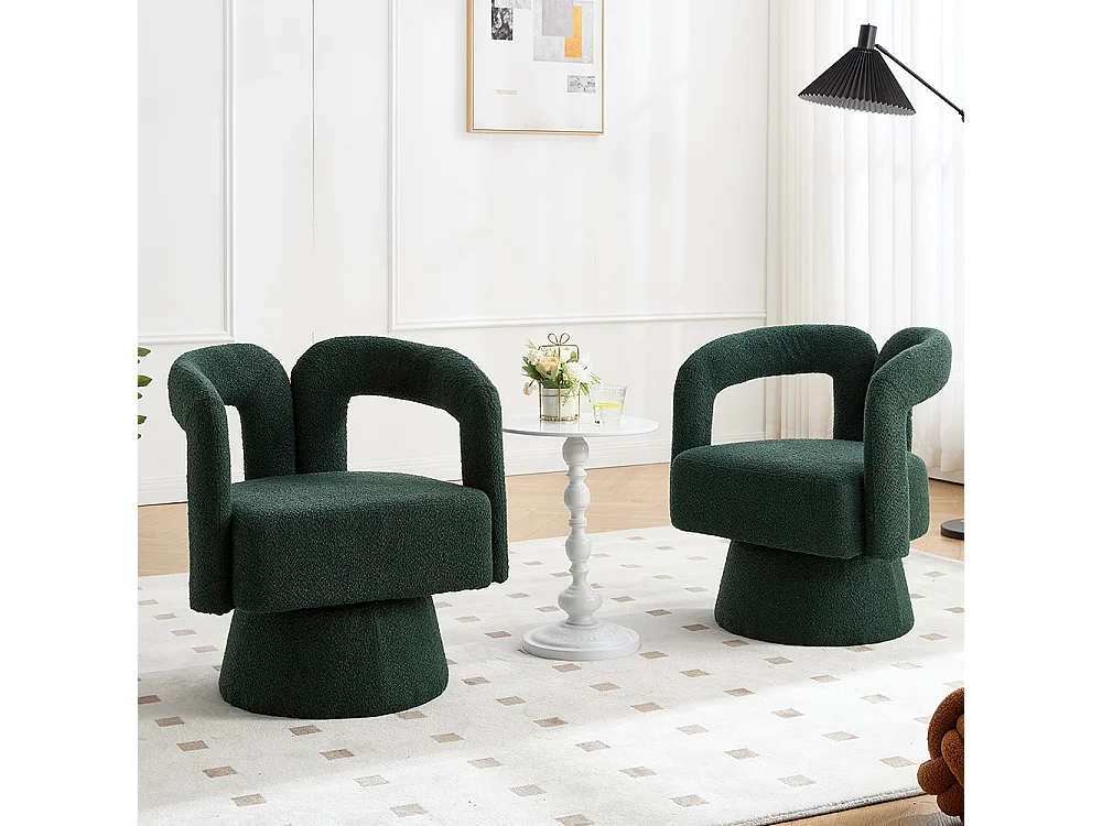Fauteuil d'appoint pivotant 360° rond large rembourrage tissu moelleux couleur vert émeraude multipièce