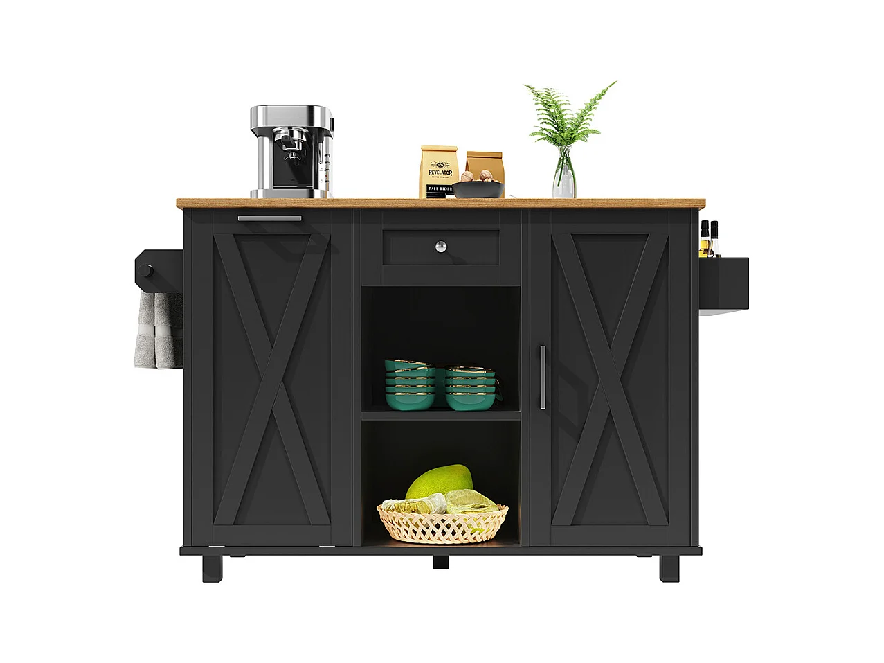 Buffet de cuisine moderne poubelles table à manger multifonctionnelle espace rangement chariot service étagères snacks armoires extensibles noir