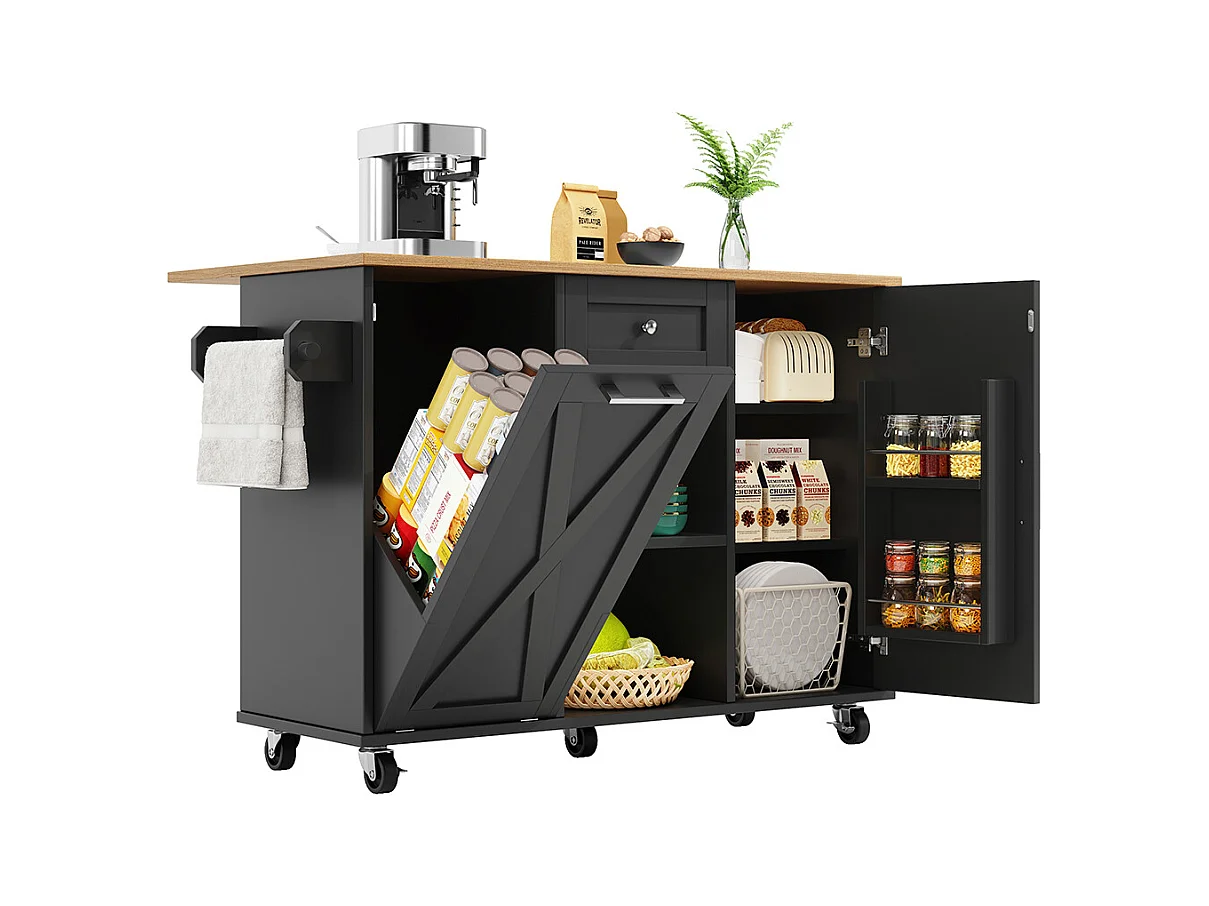 Buffet de cuisine moderne poubelles table à manger multifonctionnelle espace rangement chariot service étagères snacks armoires extensibles noir