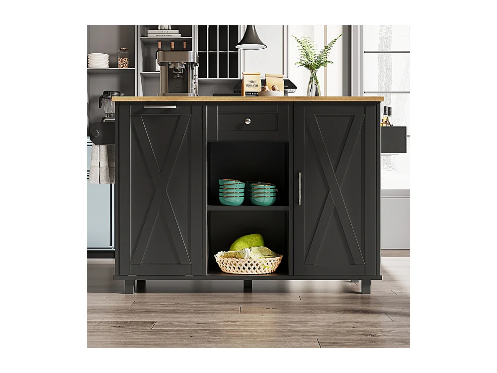 Buffet de cuisine moderne poubelles table à manger multifonctionnelle espace rangement chariot service étagères snacks armoires extensibles noir