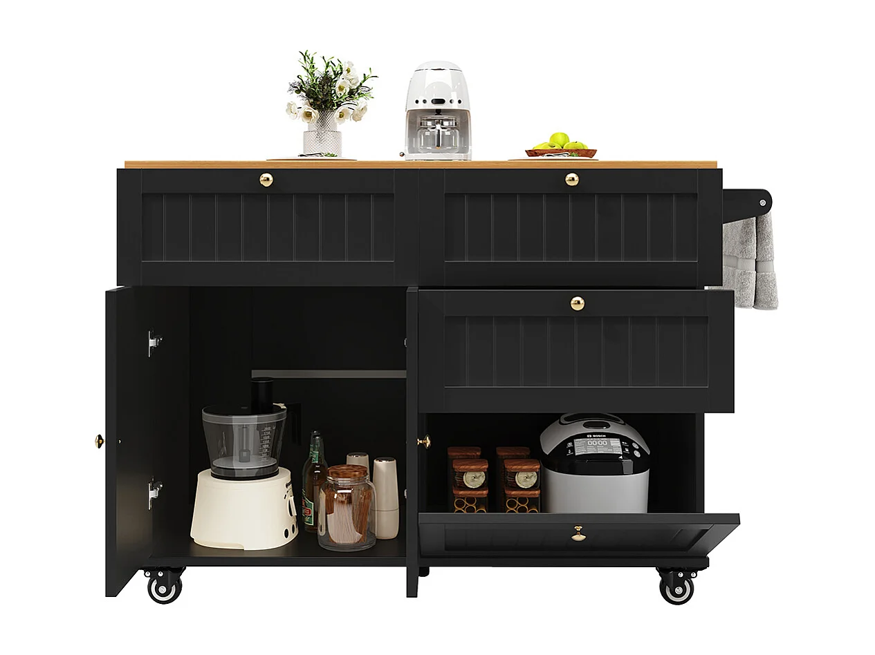 Buffet de cuisine îlot de cuisine moderne veinures bois table à manger multifonctionnelle espace rangement chariot armoires extensibles noir