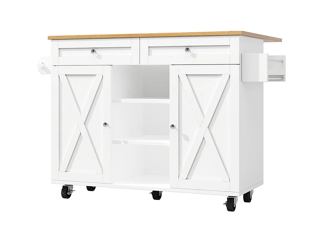 Buffet de cuisine moderne chariot service grain de bois table à manger multifonctionnelle espace rangement étagères snacks blanc