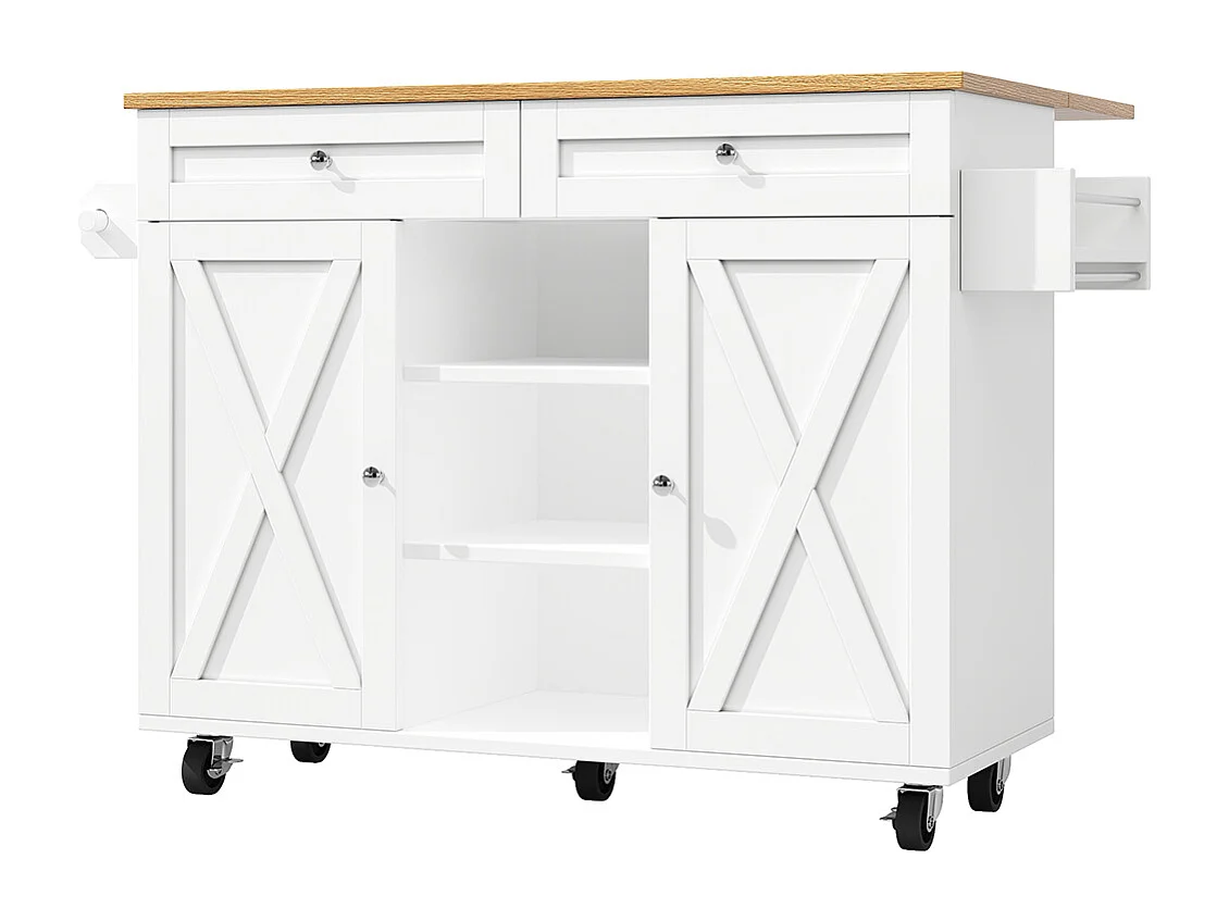 Buffet de cuisine moderne chariot service grain de bois table à manger multifonctionnelle espace rangement étagères snacks blanc