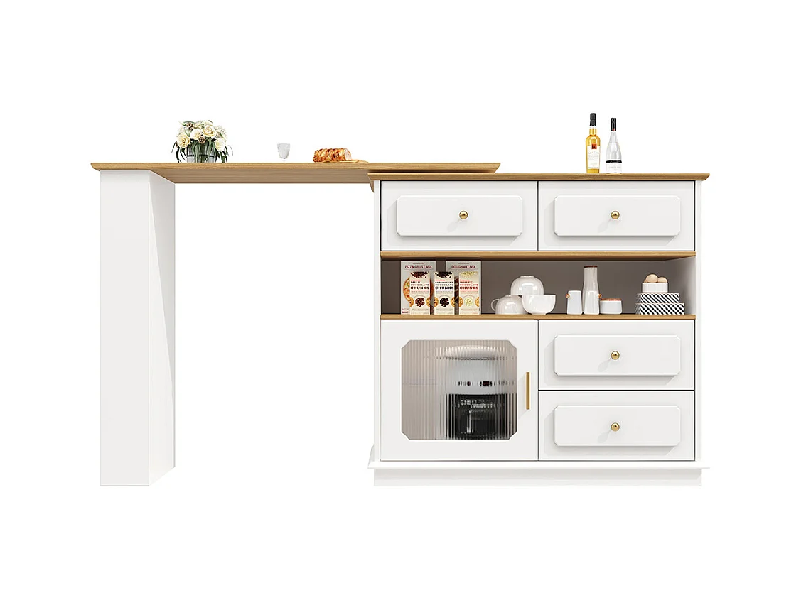 Buffet de cuisine table de bar extensible espace rangement pivotante 360° mobile moderne table haute table bistrot étagères verre blanc