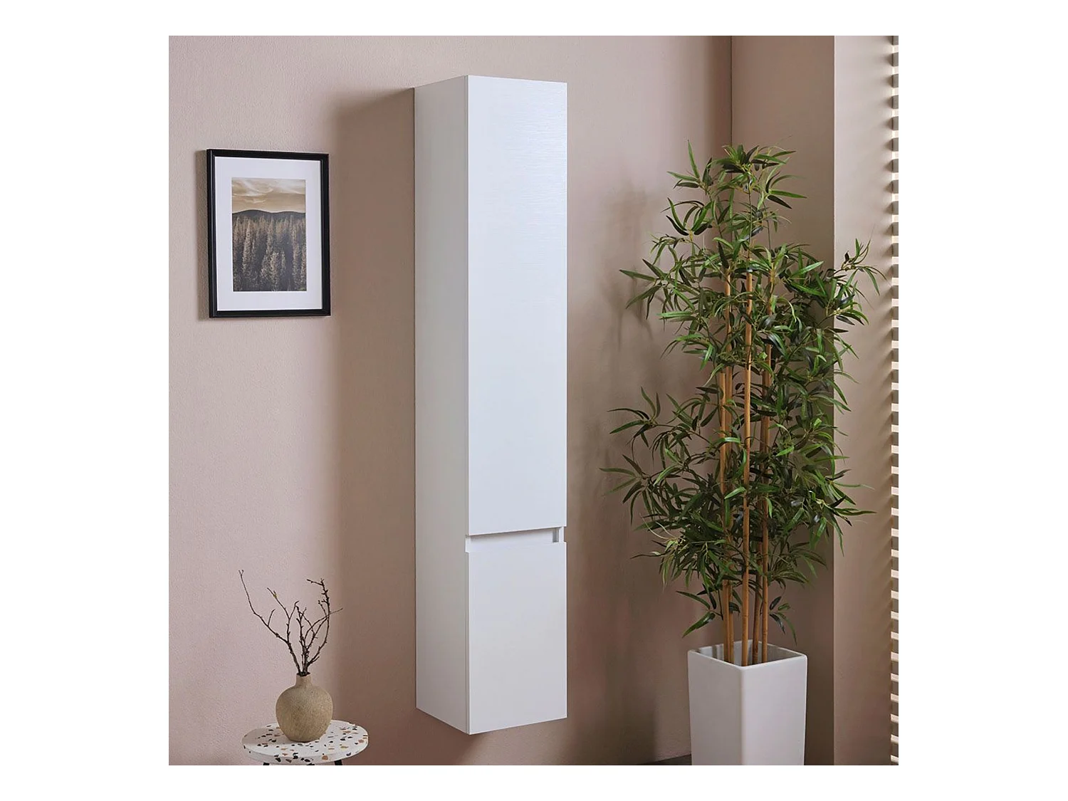 Pensile alto sospeso bianco effetto legno a due ante cm 30x30 170h