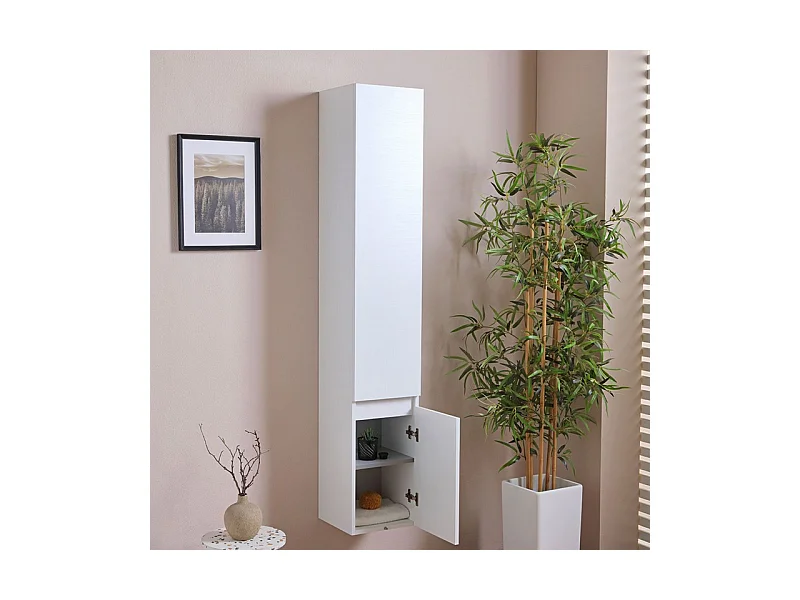 Pensile alto sospeso bianco effetto legno a due ante cm 30x30 170h