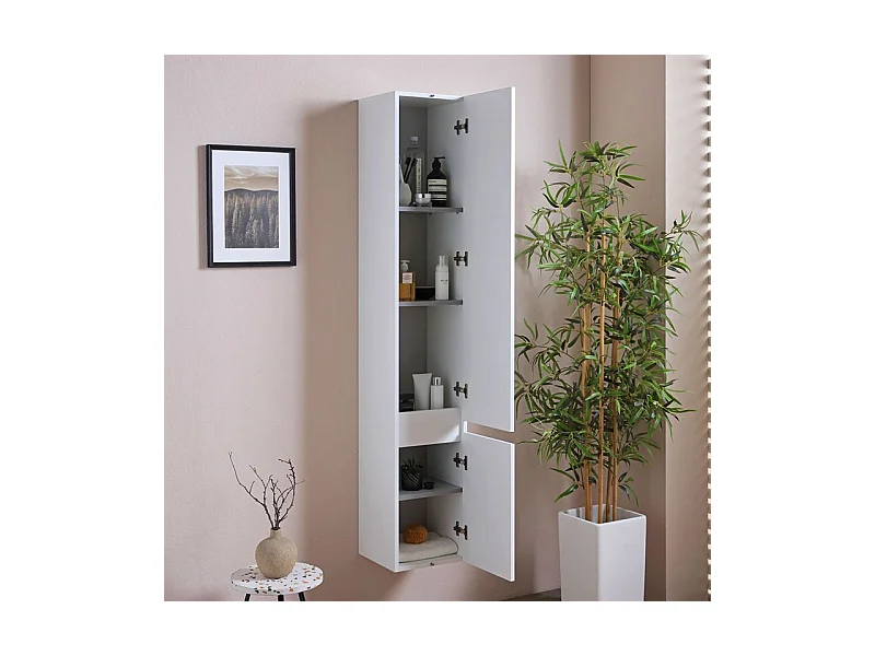 Pensile alto sospeso bianco effetto legno a due ante cm 30x30 170h