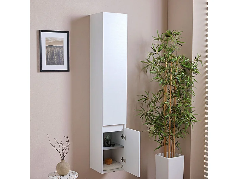 Pensile alto sospeso bianco effetto legno a due ante cm 30x30 170h