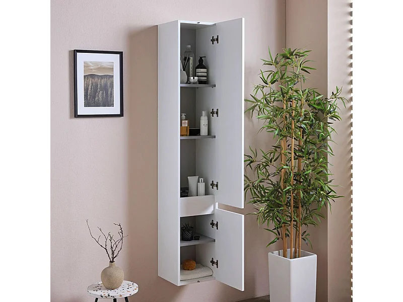 Pensile alto sospeso bianco effetto legno a due ante cm 30x30 170h