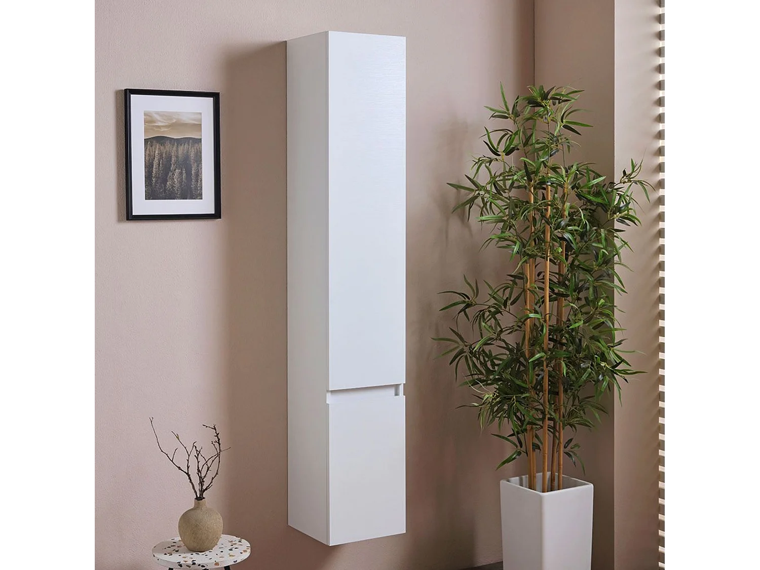 Pensile alto sospeso bianco effetto legno a due ante cm 30x30 170h