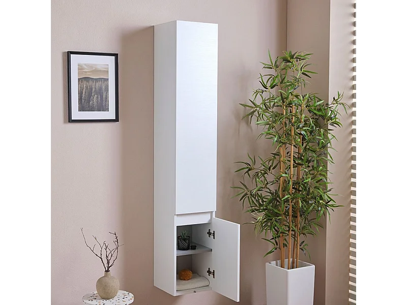 Pensile alto sospeso bianco effetto legno a due ante cm 30x30 170h