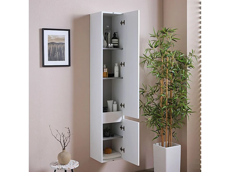 Pensile alto sospeso bianco effetto legno a due ante cm 30x30 170h