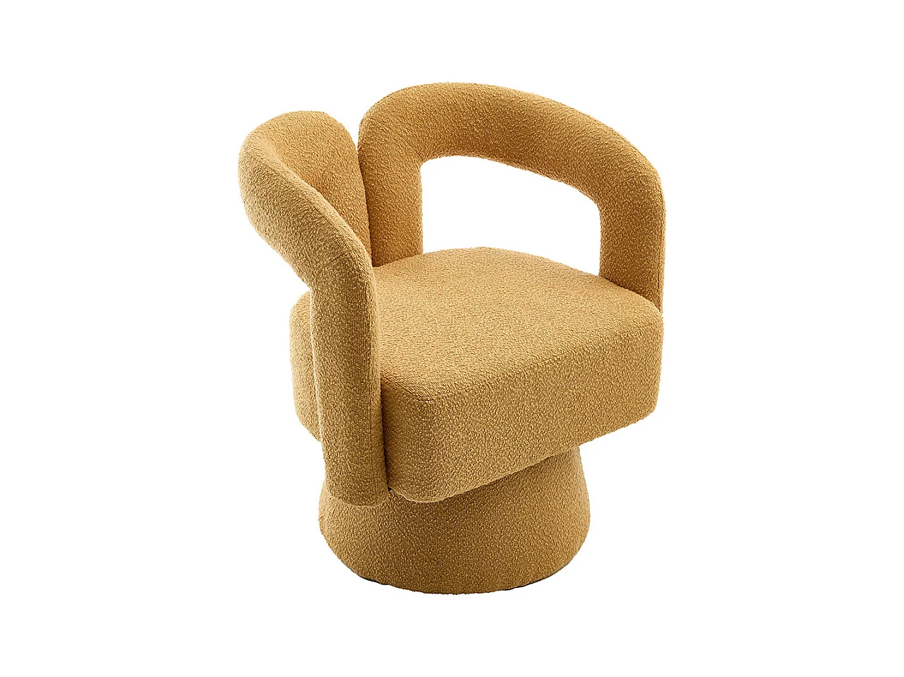 Fauteuil d'appoint pivotant 360° rond large rembourrage tissu moelleux couleur jaune moutarde multipièce