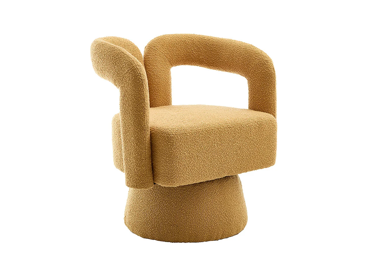 Fauteuil d'appoint pivotant 360° rond large rembourrage tissu moelleux couleur jaune moutarde multipièce
