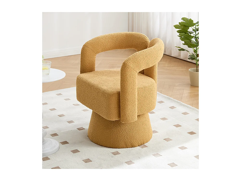 Fauteuil d'appoint pivotant 360° rond large rembourrage tissu moelleux couleur jaune moutarde multipièce