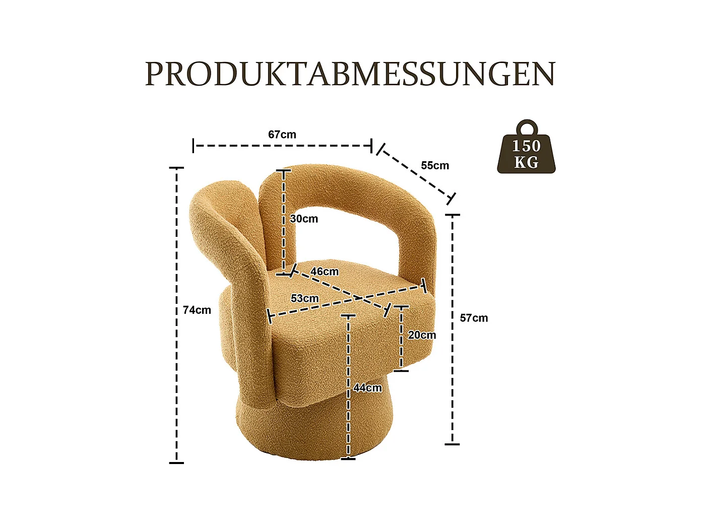 Fauteuil d'appoint pivotant 360° rond large rembourrage tissu moelleux couleur jaune moutarde multipièce