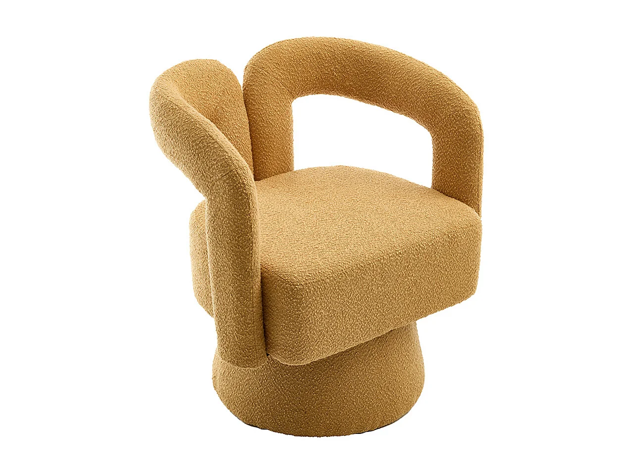 Fauteuil d'appoint pivotant 360° rond large rembourrage tissu moelleux couleur jaune moutarde multipièce