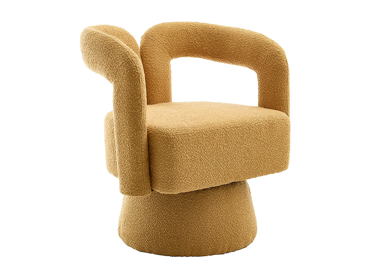 Fauteuil d'appoint pivotant 360° rond large rembourrage tissu moelleux couleur jaune moutarde multipièce