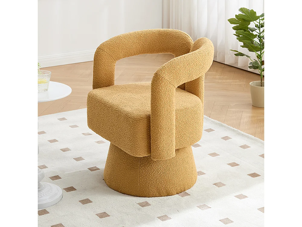 Fauteuil d'appoint pivotant 360° rond large rembourrage tissu moelleux couleur jaune moutarde multipièce