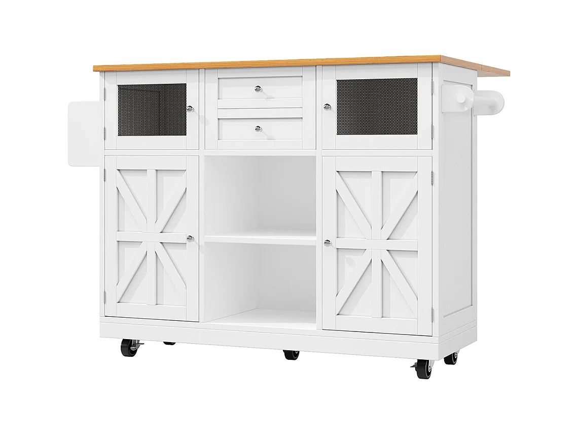 Buffet de cuisine veinure bois porte-serviettes latéral portes darmoire tridimensionnelles roulettes cloisons réglables blanc