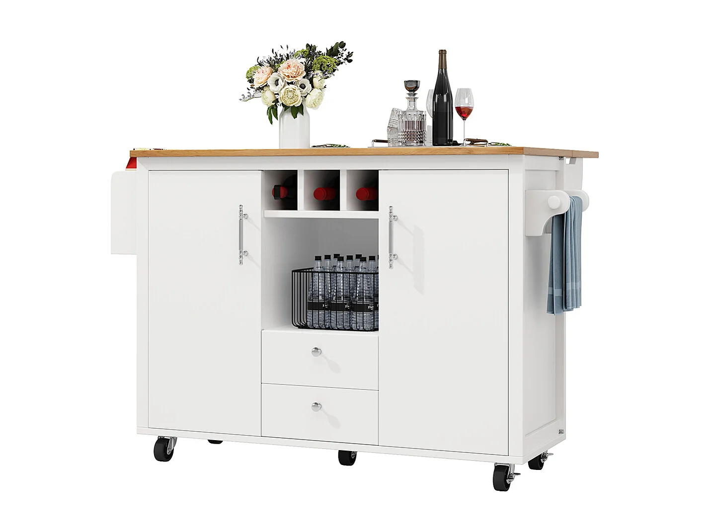 Buffet de cuisine chariot cuisine plan travail rabattable porte-serviettes étagère épices étagère porte casier bouteilles étagères réglables blanc