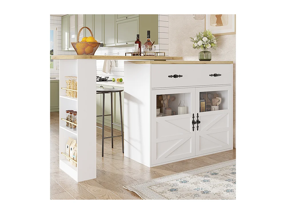 Buffet de cuisine table de bar extensible espace rangement plateau pivotant 360° moderne mobile cuisine table bistrot étagères blanc