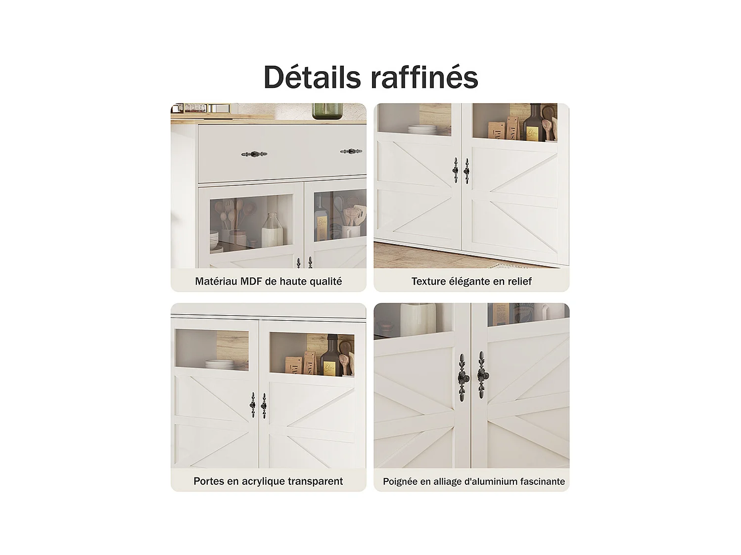 Buffet de cuisine table de bar extensible espace rangement plateau pivotant 360° moderne mobile cuisine table bistrot étagères blanc