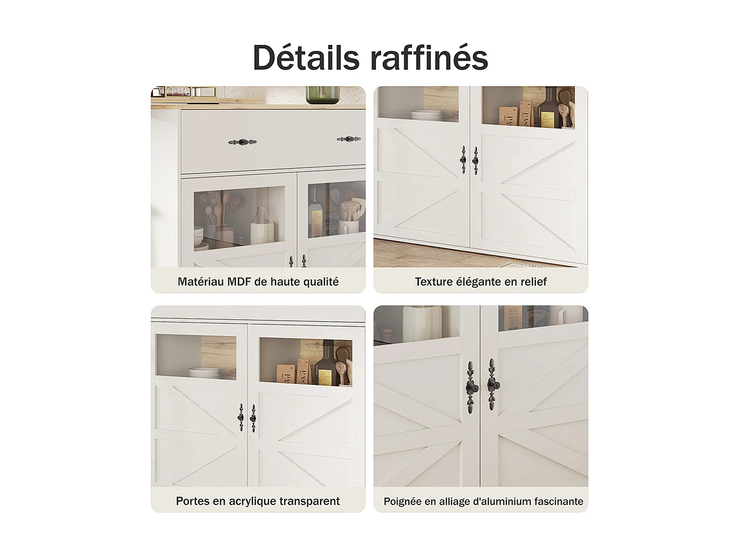 Buffet de cuisine table de bar extensible espace rangement plateau pivotant 360° moderne mobile cuisine table bistrot étagères blanc