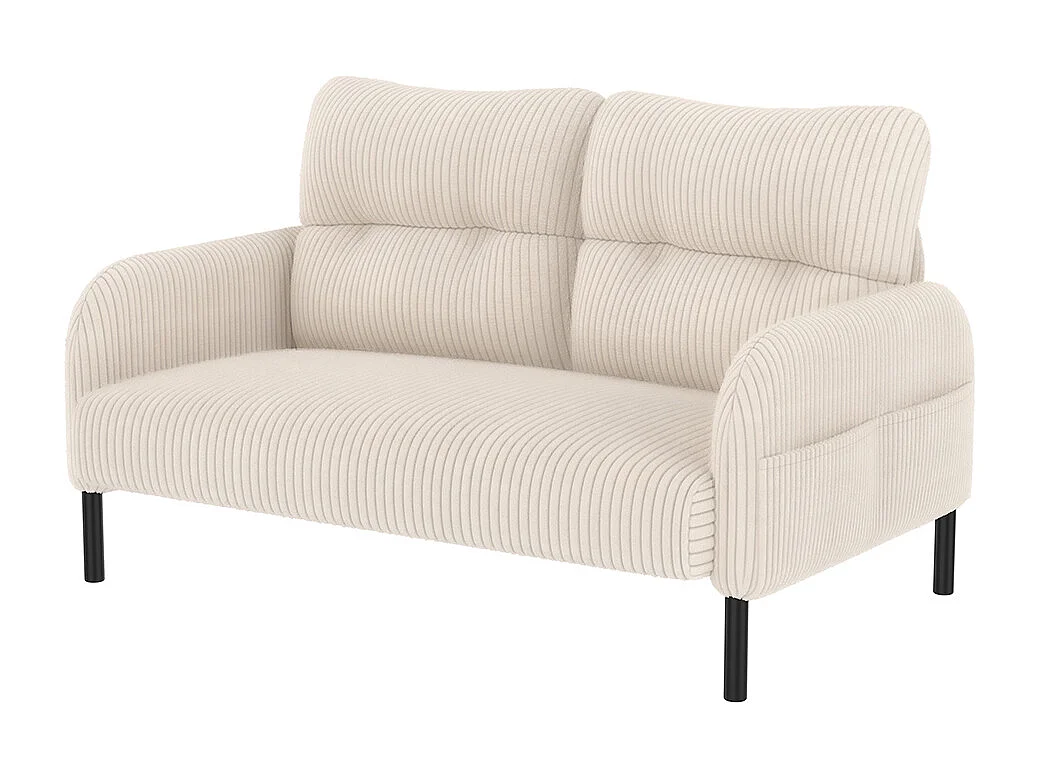 Canapé deux places velours côtelé rembourrage confortable dossier haut poches latérales pieds métal bureau maison beige