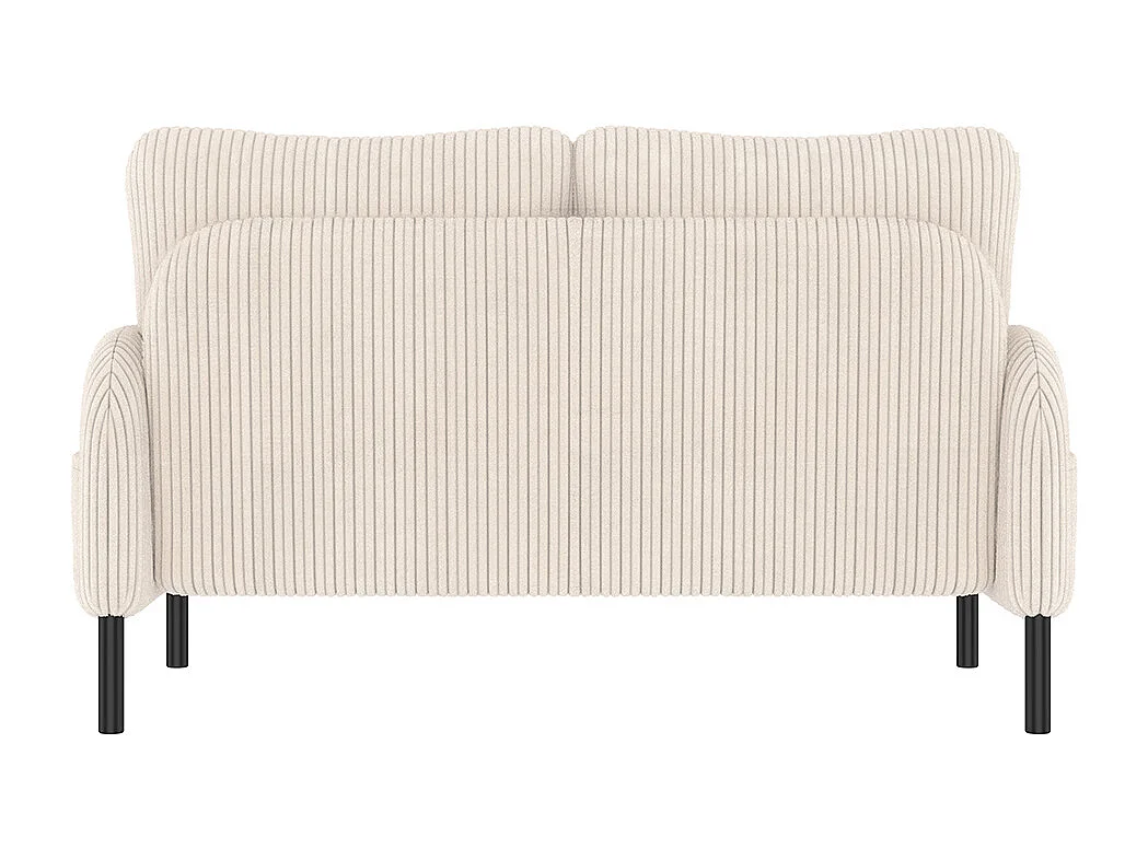 Canapé deux places velours côtelé rembourrage confortable dossier haut poches latérales pieds métal bureau maison beige