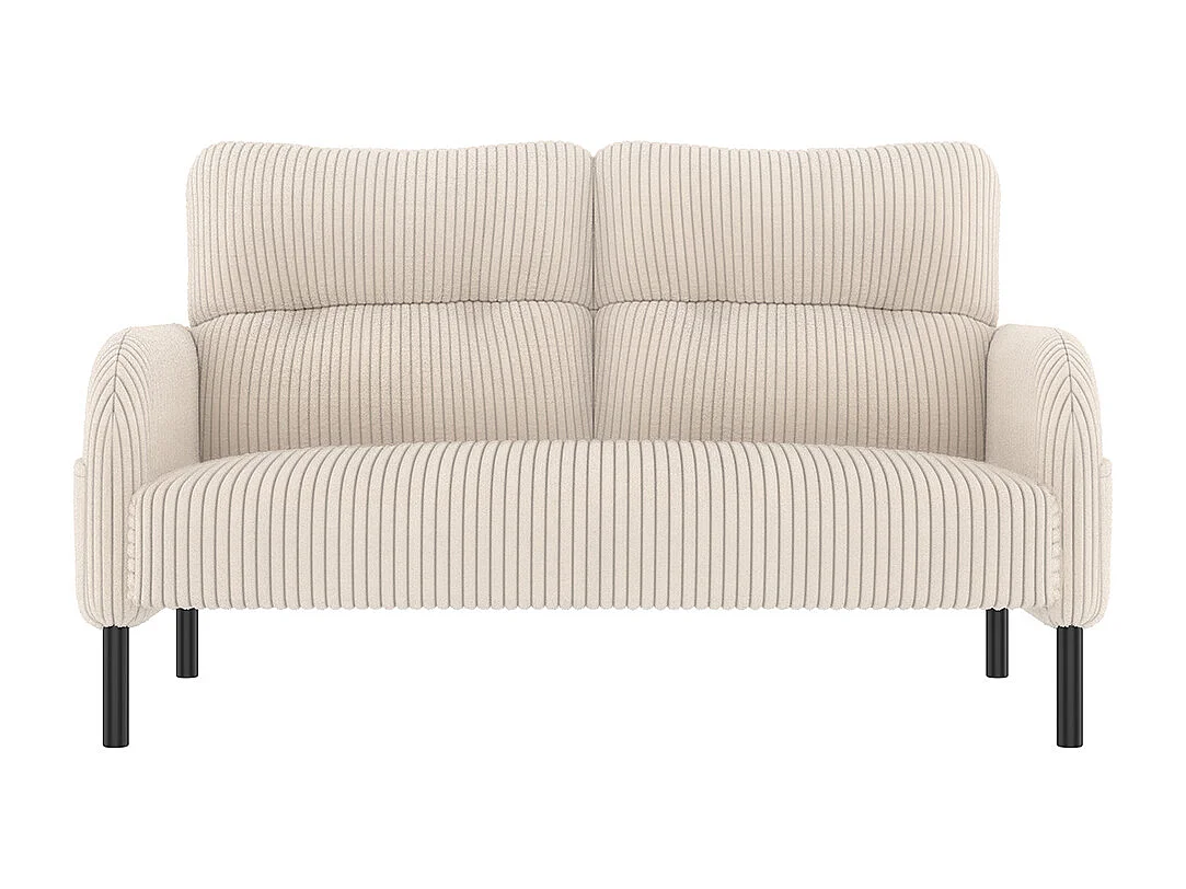 Canapé deux places velours côtelé rembourrage confortable dossier haut poches latérales pieds métal bureau maison beige