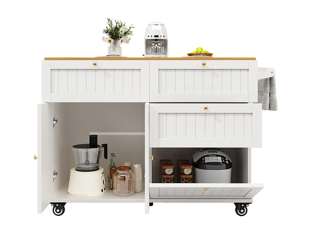 Buffet de cuisine îlot de cuisine moderne veinures bois table à manger multifonctionnelle espace rangement chariot armoires extensibles blanc