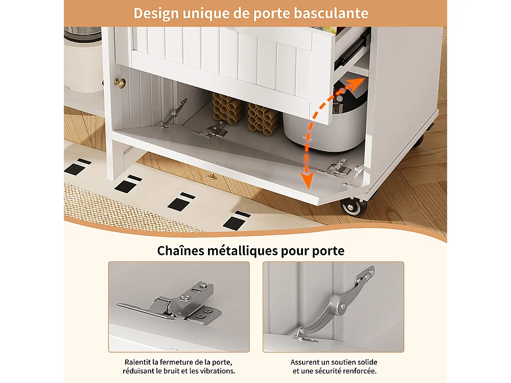 Buffet de cuisine îlot de cuisine moderne veinures bois table à manger multifonctionnelle espace rangement chariot armoires extensibles blanc