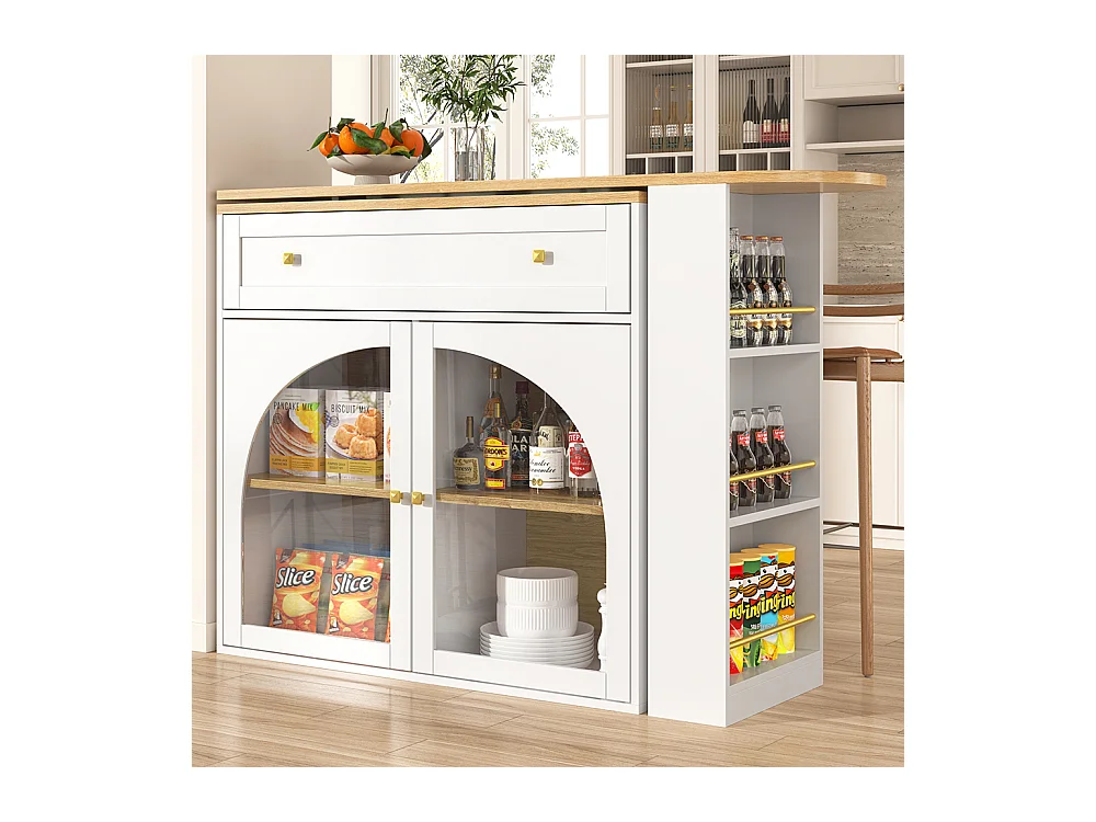 Buffet de cuisine table de bar extensible espace rangement pivotante 360° table de bar mobile moderne table bistrot étagères verre blanc