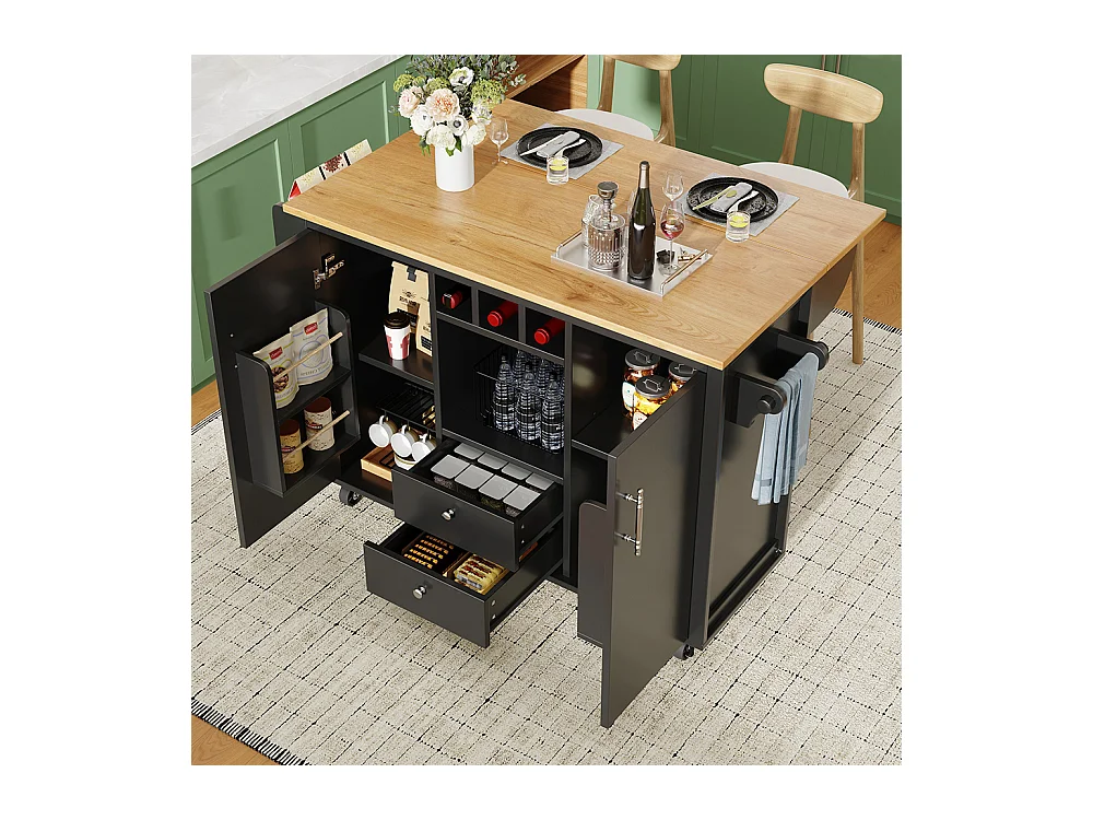 Buffet de cuisine chariot cuisine plan travail rabattable porte-serviettes étagère épices étagère porte casier bouteilles étagères réglables noir