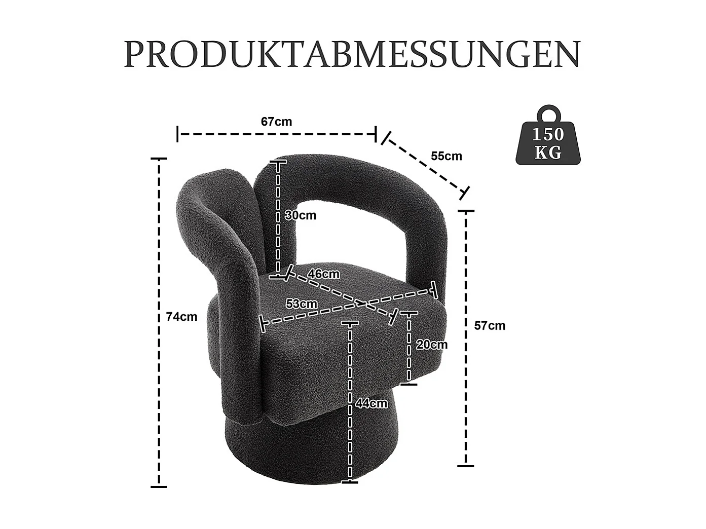 360° draaibare bijzetstoel rond breed zachte stoffen bekleding donkergrijs meerdere stuks