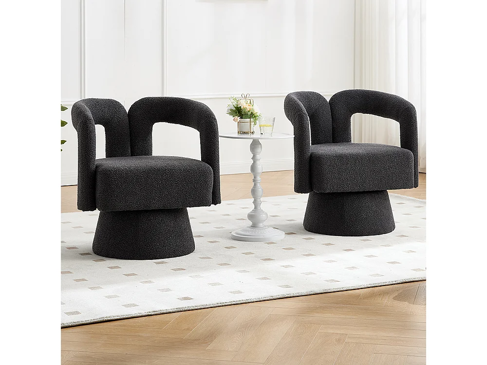360° draaibare bijzetstoel rond breed zachte stoffen bekleding donkergrijs meerdere stuks