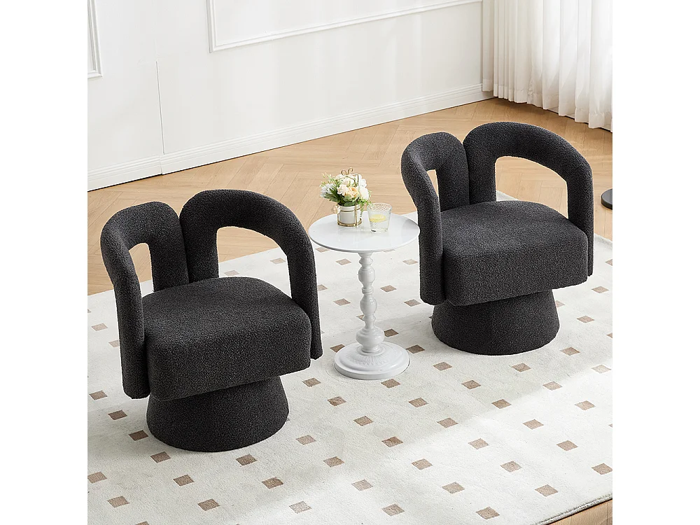 360° draaibare bijzetstoel rond breed zachte stoffen bekleding donkergrijs meerdere stuks