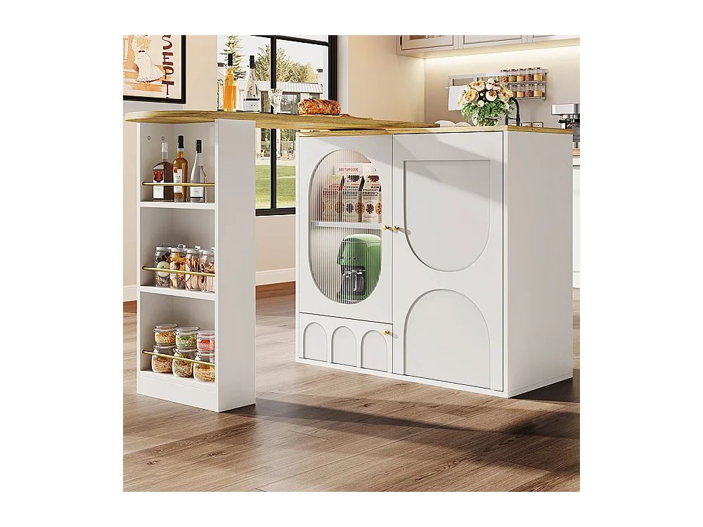 Buffet de cuisine table de bar pivotante 360° meuble bar comptoir pivotant espace rangement 3 portes étagères cloisons amovibles blanc