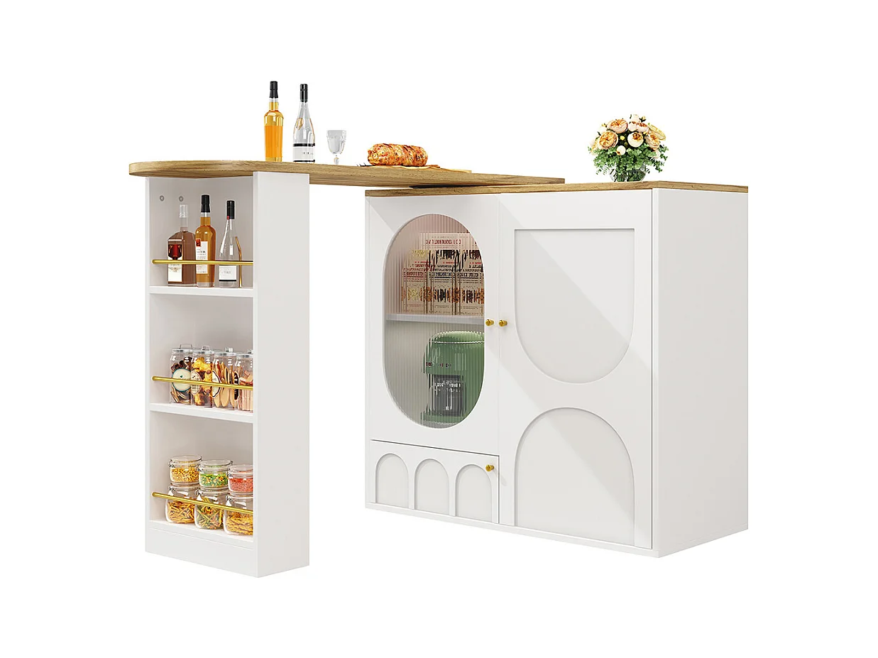 Buffet de cuisine table de bar pivotante 360° meuble bar comptoir pivotant espace rangement 3 portes étagères cloisons amovibles blanc