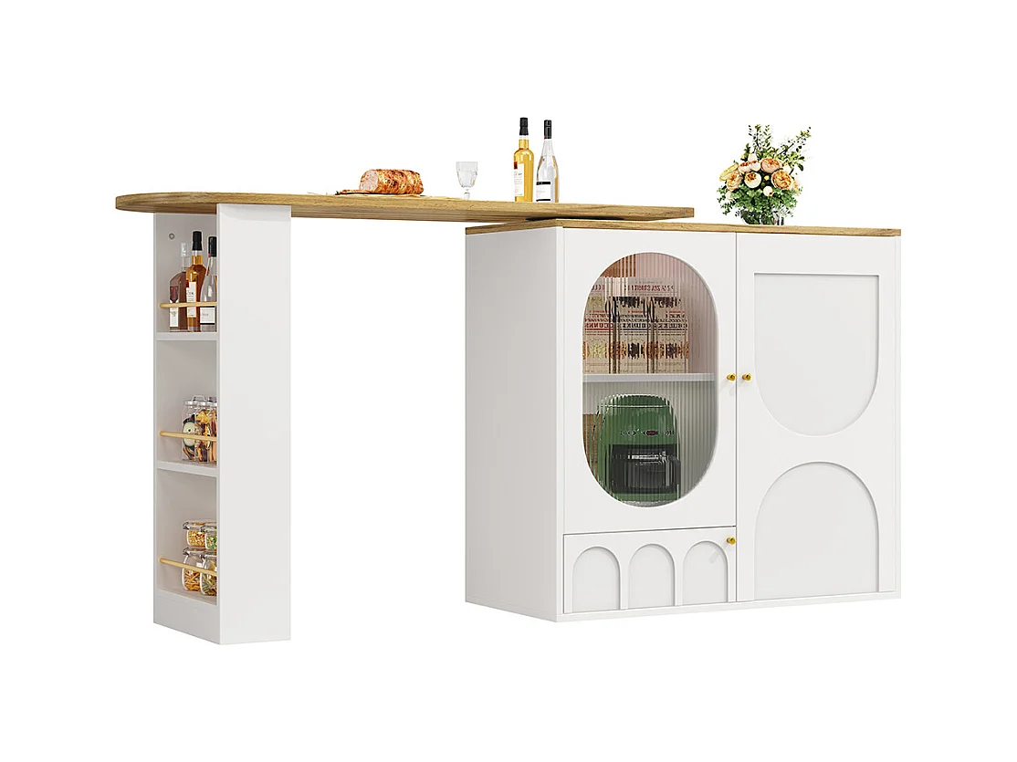 Buffet de cuisine table de bar pivotante 360° meuble bar comptoir pivotant espace rangement 3 portes étagères cloisons amovibles blanc