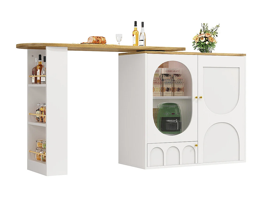 Buffet de cuisine table de bar pivotante 360° meuble bar comptoir pivotant espace rangement 3 portes étagères cloisons amovibles blanc