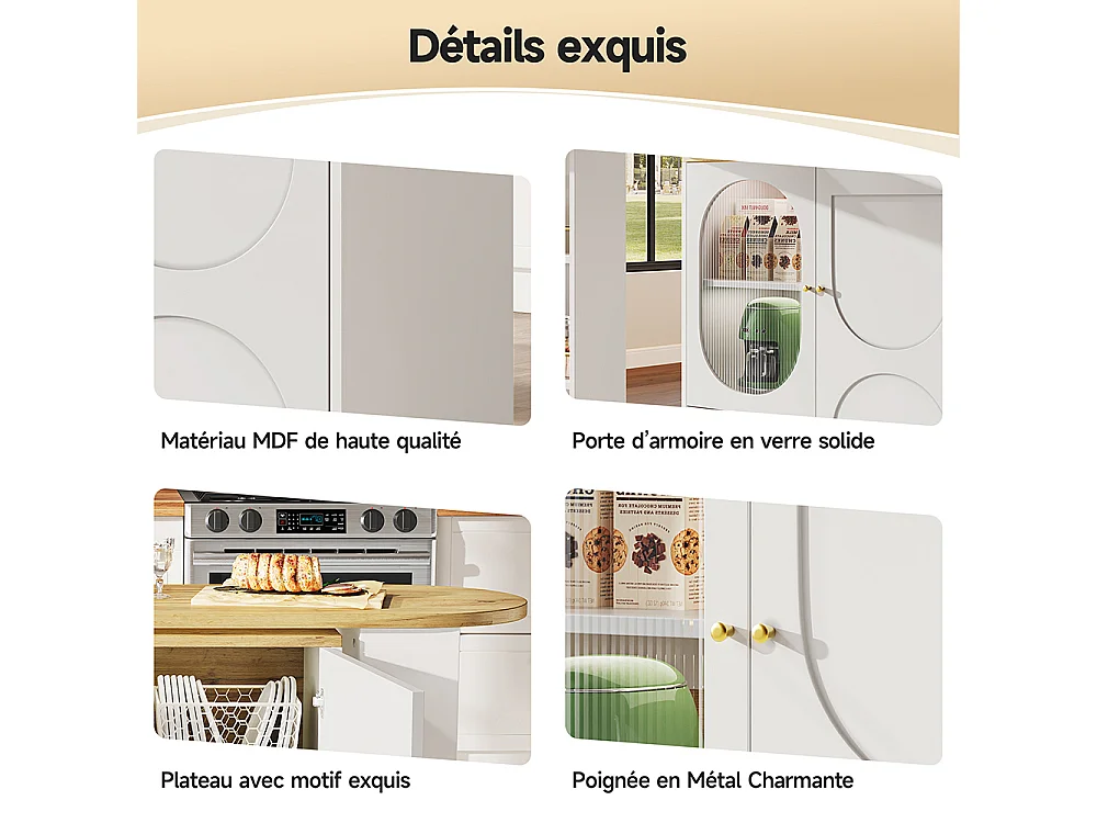 Buffet de cuisine table de bar pivotante 360° meuble bar comptoir pivotant espace rangement 3 portes étagères cloisons amovibles blanc