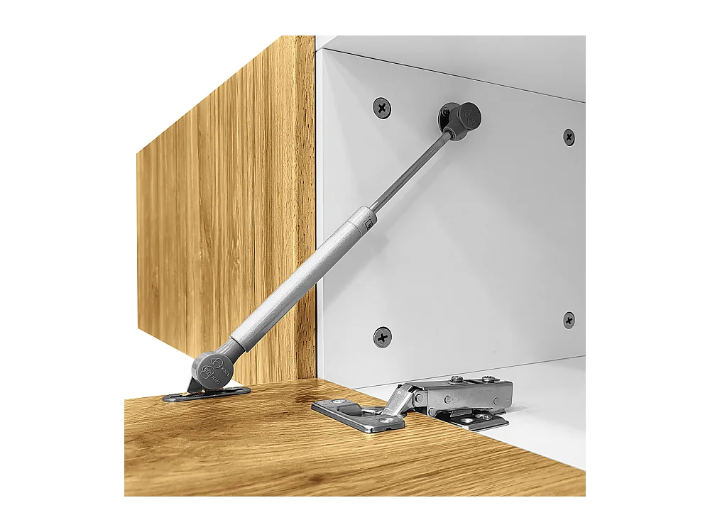 Meuble TV moderne longueur réglable modulaire 2 parties aspect bois blanc mat pieds métal noir multifonction