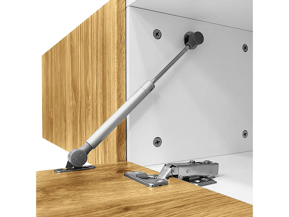 Meuble TV moderne longueur réglable modulaire 2 parties aspect bois blanc mat pieds métal noir multifonction