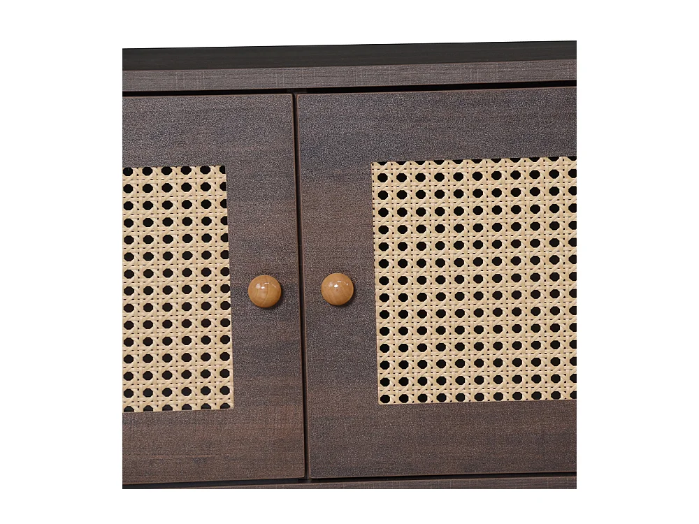 Meuble TV 200x37x49 cm marron 80 pouces rotin 2 portes 2 tiroirs 8 pieds